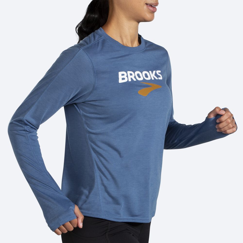 Brooks Distance σταμπεσ Long Sleeve μπλουζακια γυναικεια μπλε γκρι | GR731894