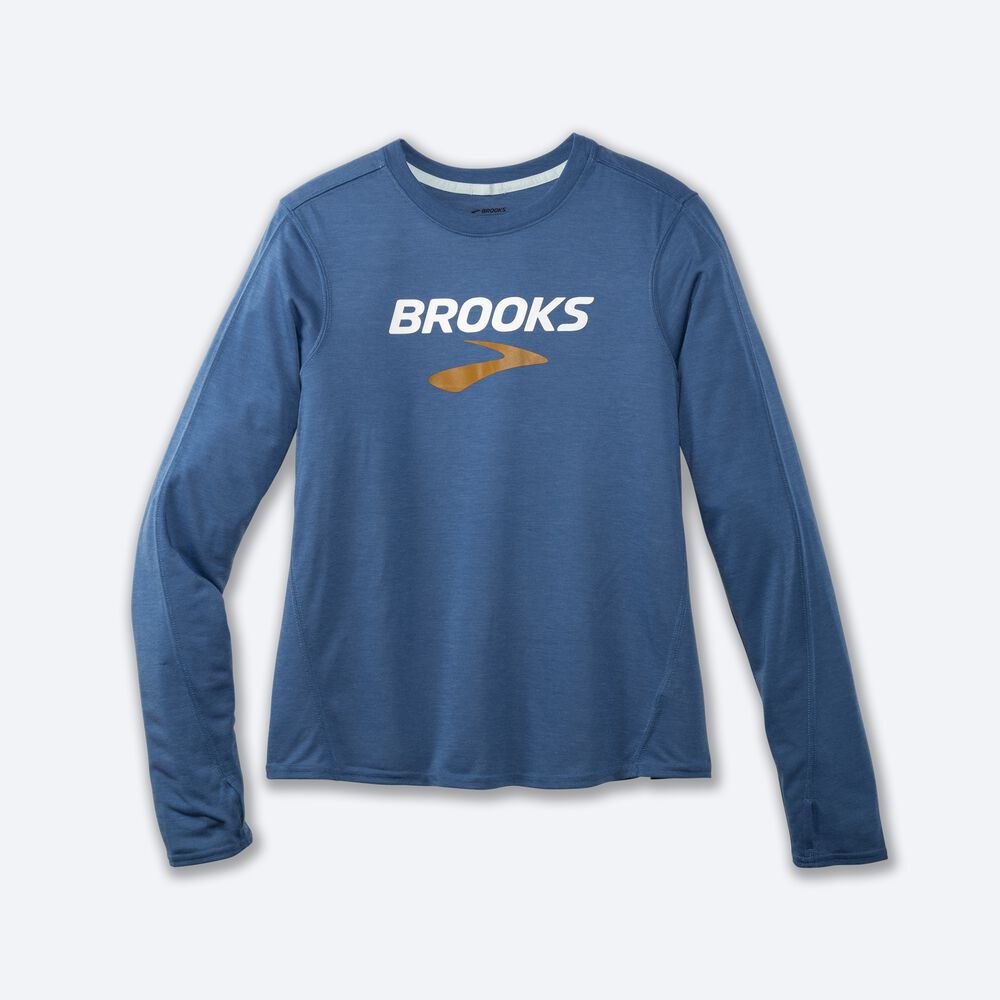 Brooks Distance σταμπεσ Long Sleeve μπλουζακια γυναικεια μπλε γκρι | GR731894