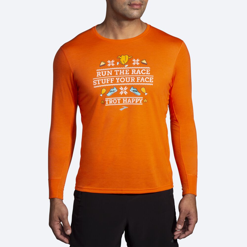 Brooks Distance σταμπεσ Long Sleeve μπλουζακια ανδρικα πορτοκαλι | GR830572