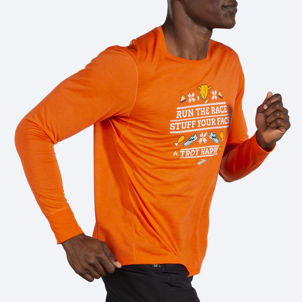 Brooks Distance σταμπεσ Long Sleeve μπλουζακια ανδρικα πορτοκαλι | GR830572