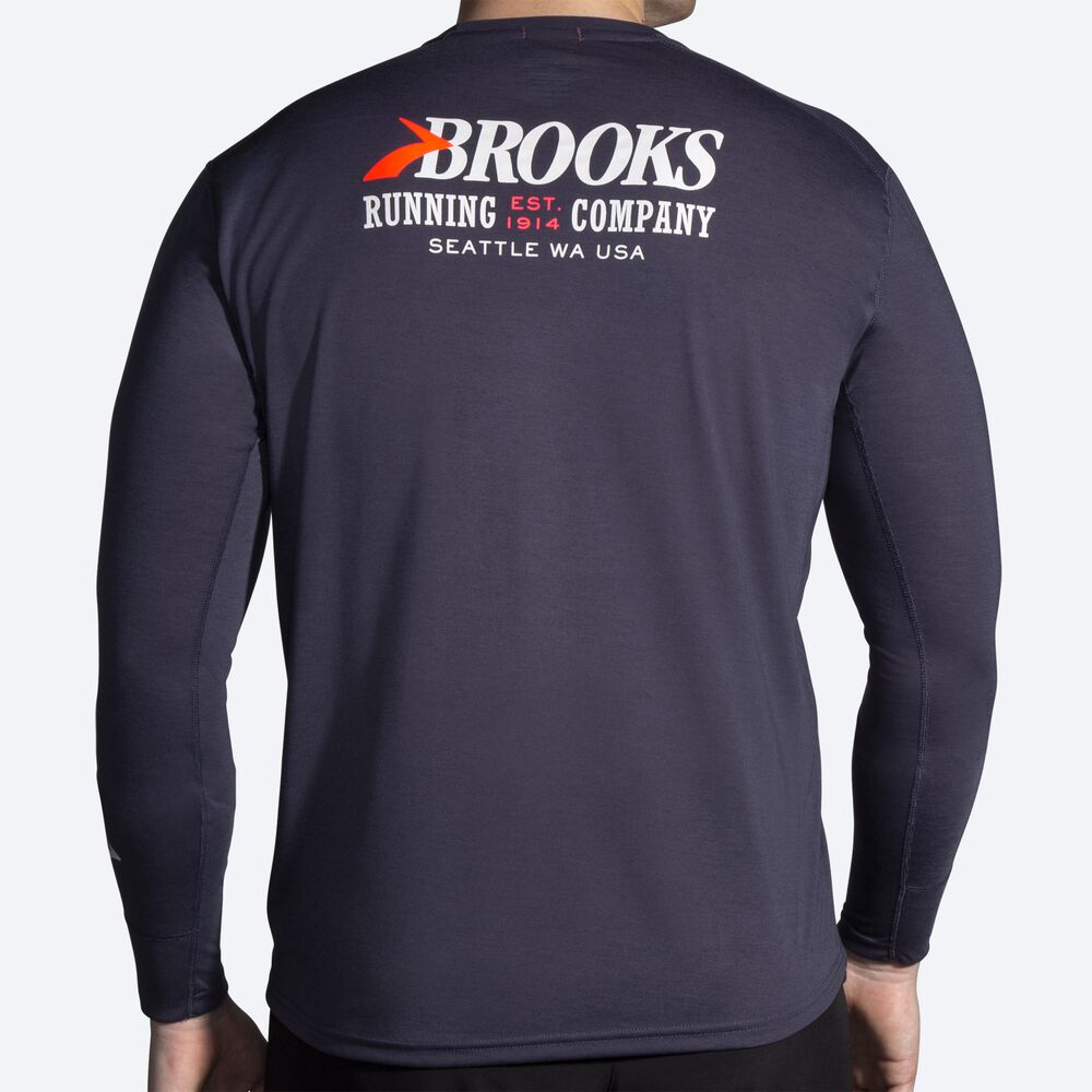 Brooks Distance σταμπεσ Long Sleeve μπλουζακια ανδρικα σκουρο μπλε | GR843021