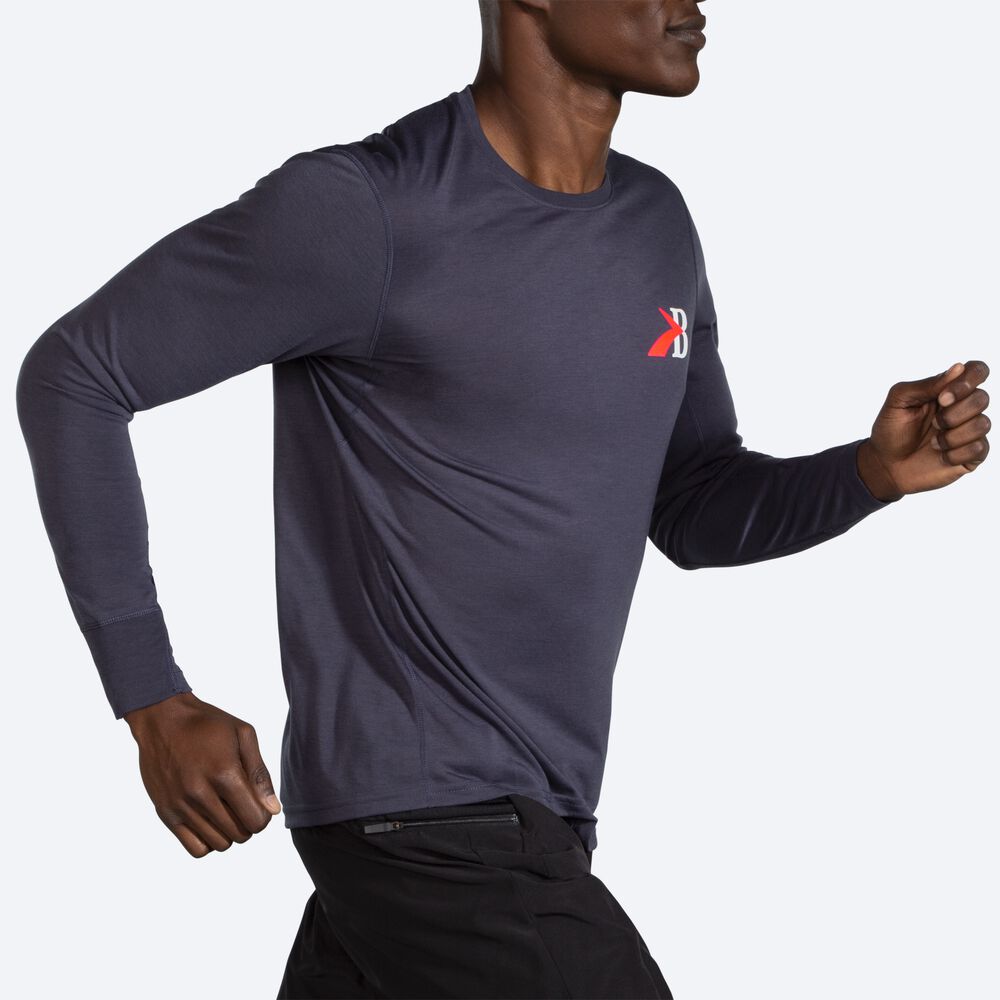 Brooks Distance σταμπεσ Long Sleeve μπλουζακια ανδρικα σκουρο μπλε | GR843021