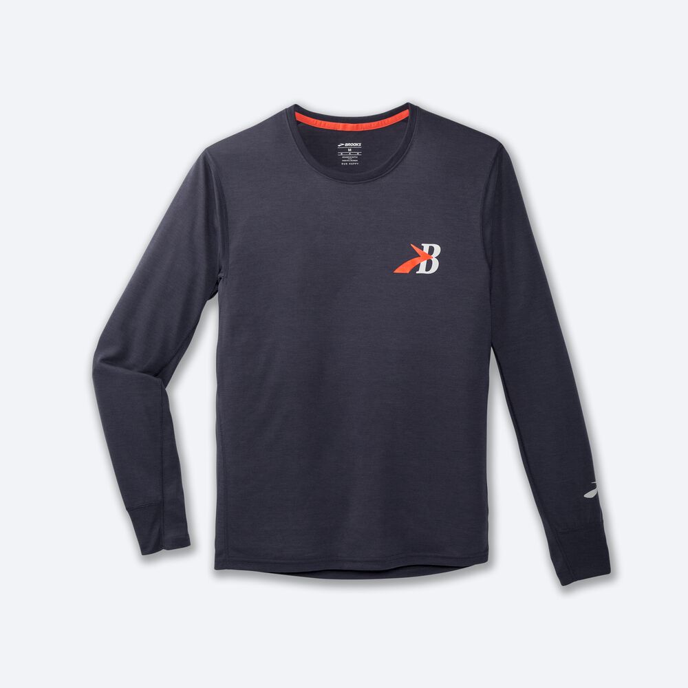 Brooks Distance σταμπεσ Long Sleeve μπλουζακια ανδρικα σκουρο μπλε | GR843021