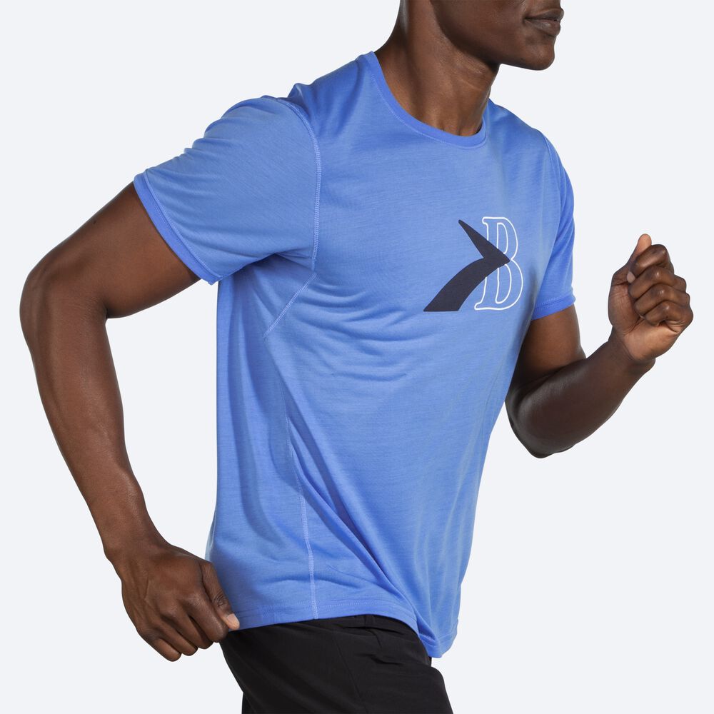 Brooks Distance σταμπεσ Short Sleeve μπλουζακια ανδρικα μπλε | GR138659