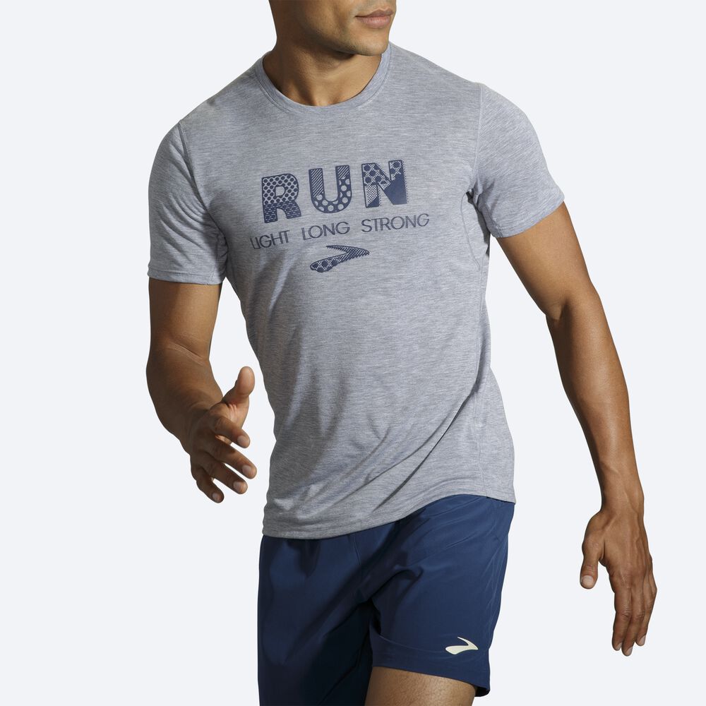 Brooks Distance σταμπεσ Short Sleeve μπλουζακια ανδρικα γκρι | GR354078