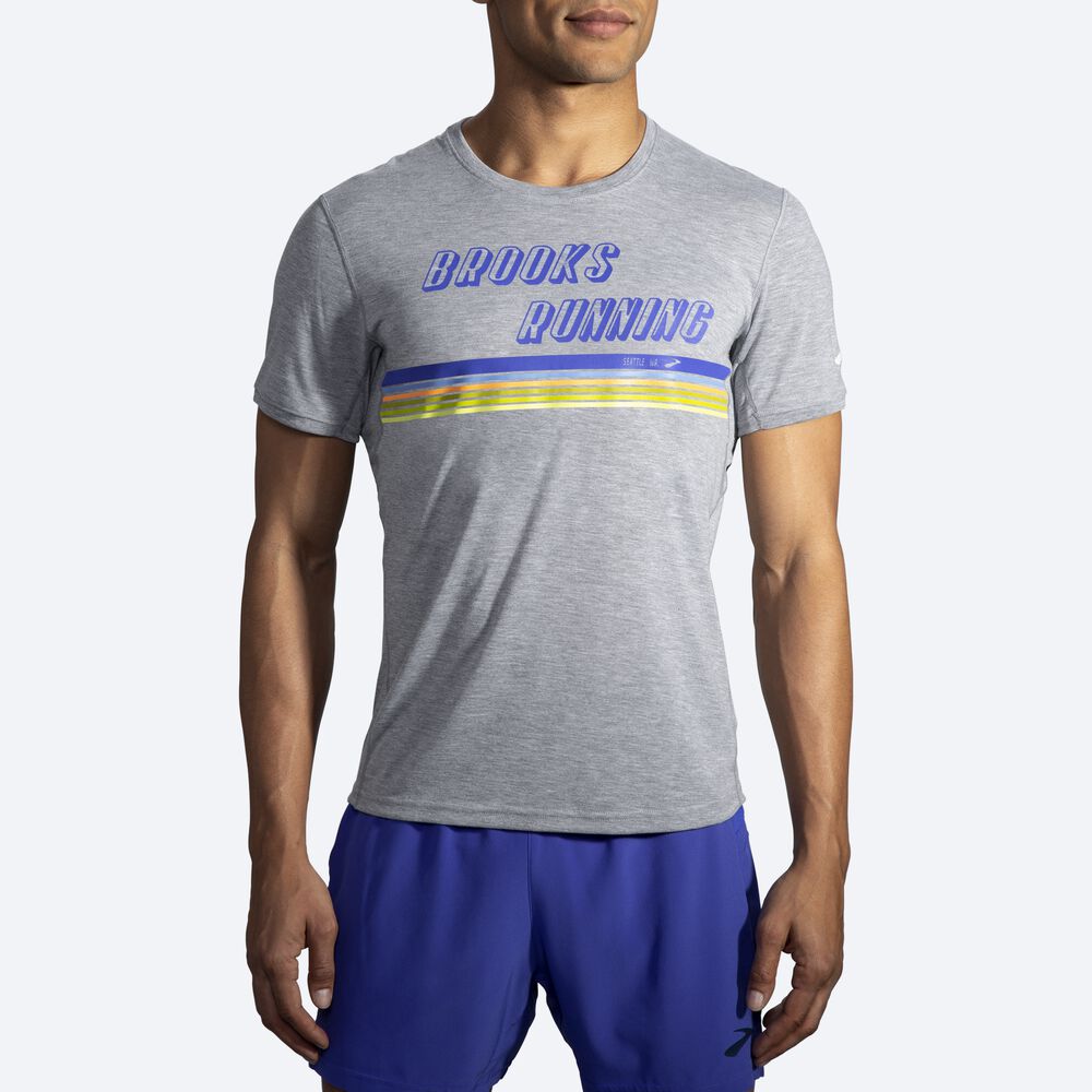 Brooks Distance σταμπεσ Short Sleeve μπλουζακια ανδρικα γκρι/ριγε | GR358604