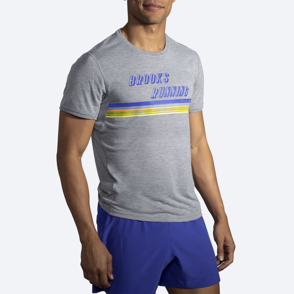 Brooks Distance σταμπεσ Short Sleeve μπλουζακια ανδρικα γκρι/ριγε | GR358604