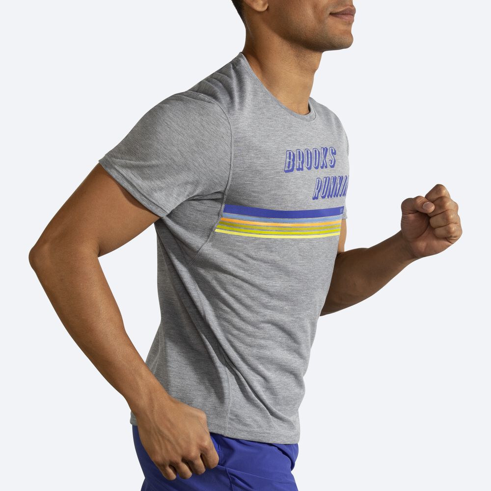 Brooks Distance σταμπεσ Short Sleeve μπλουζακια ανδρικα γκρι/ριγε | GR358604