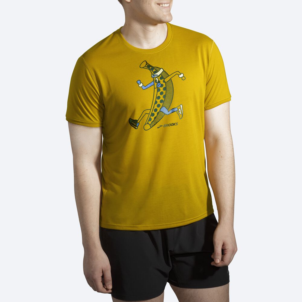 Brooks Distance σταμπεσ Short Sleeve μπλουζακια ανδρικα χρυσο χρωμα | GR407891