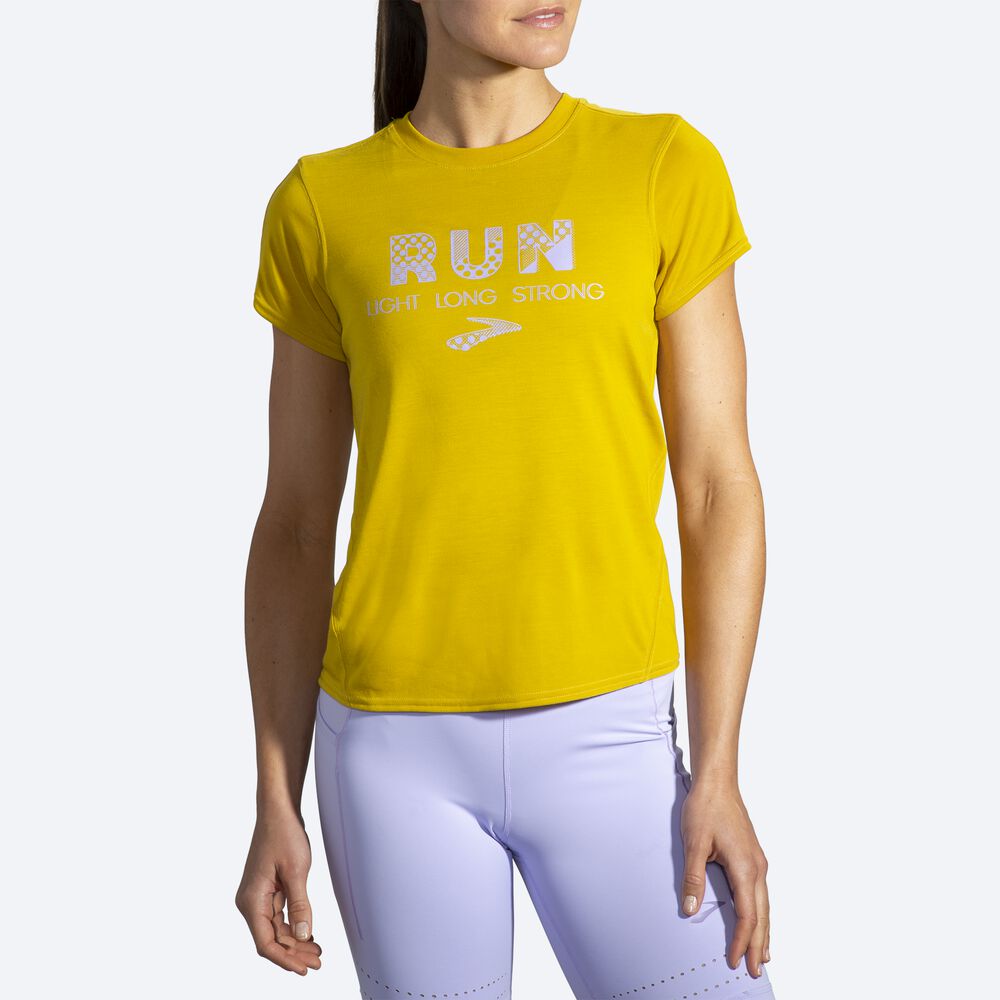 Brooks Distance σταμπεσ Short Sleeve μπλουζακια γυναικεια χρυσο χρωμα | GR463217