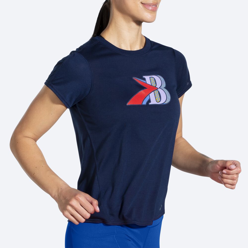 Brooks Distance σταμπεσ Short Sleeve μπλουζακια γυναικεια σκουρο μπλε | GR523896