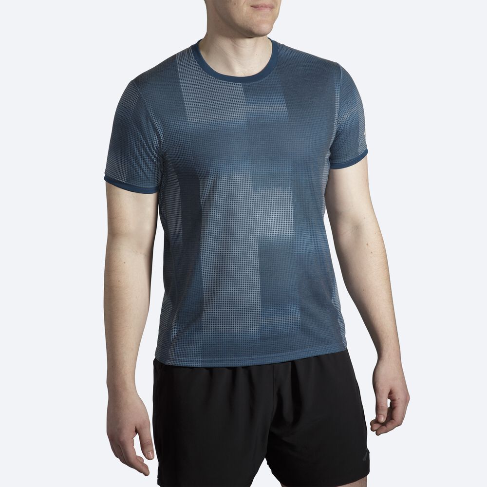 Brooks Distance σταμπεσ Short Sleeve μπλουζακια ανδρικα μπλε σκουρο | GR637140