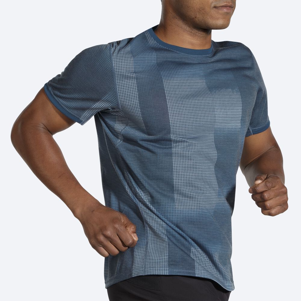 Brooks Distance σταμπεσ Short Sleeve μπλουζακια ανδρικα μπλε σκουρο | GR637140