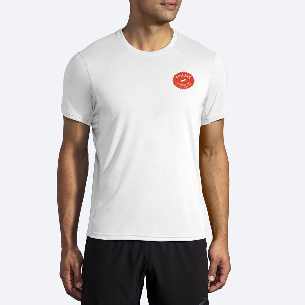 Brooks Distance σταμπεσ Short Sleeve μπλουζακια ανδρικα ασπρα | GR689735