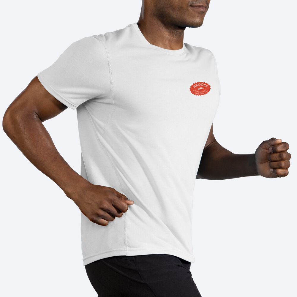 Brooks Distance σταμπεσ Short Sleeve μπλουζακια ανδρικα ασπρα | GR689735