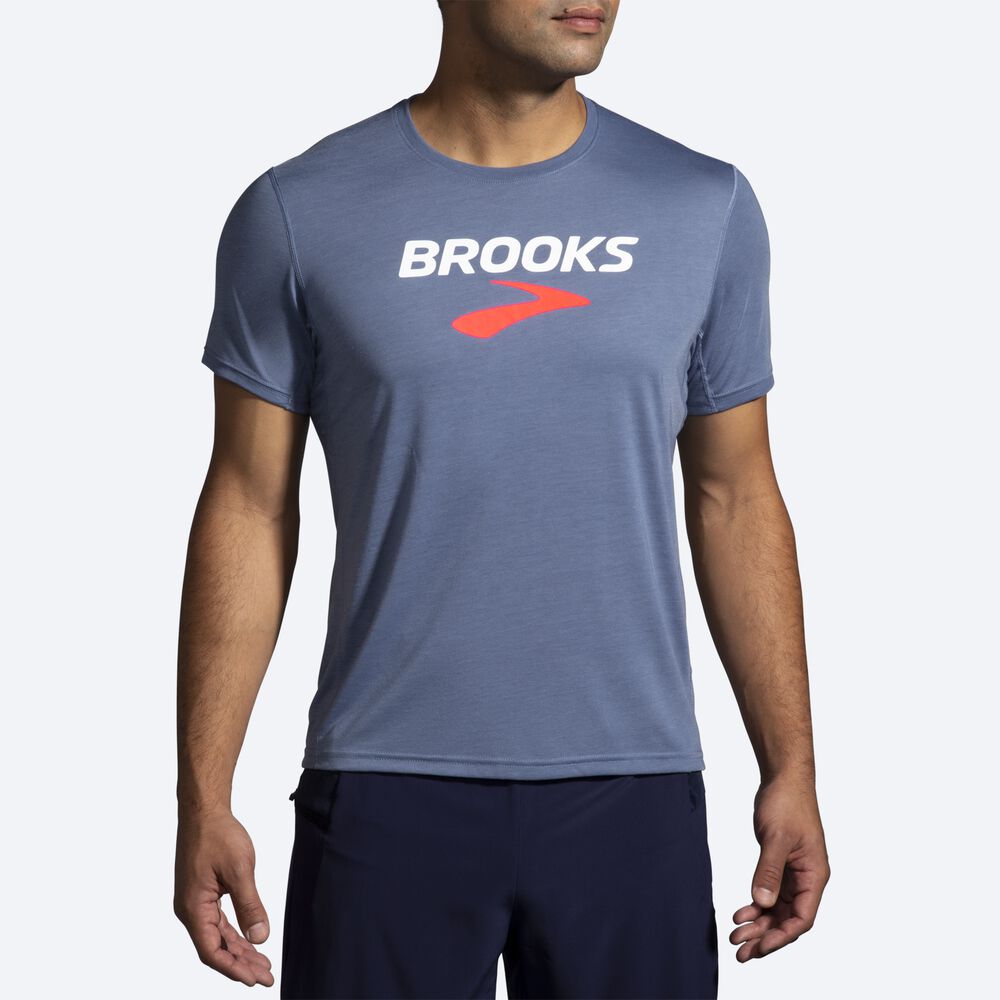 Brooks Distance σταμπεσ Short Sleeve μπλουζακια ανδρικα γκρι | GR692703