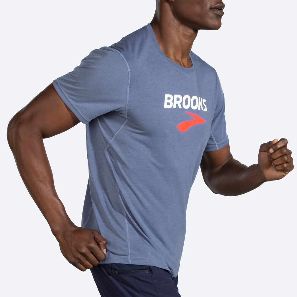 Brooks Distance σταμπεσ Short Sleeve μπλουζακια ανδρικα γκρι | GR692703