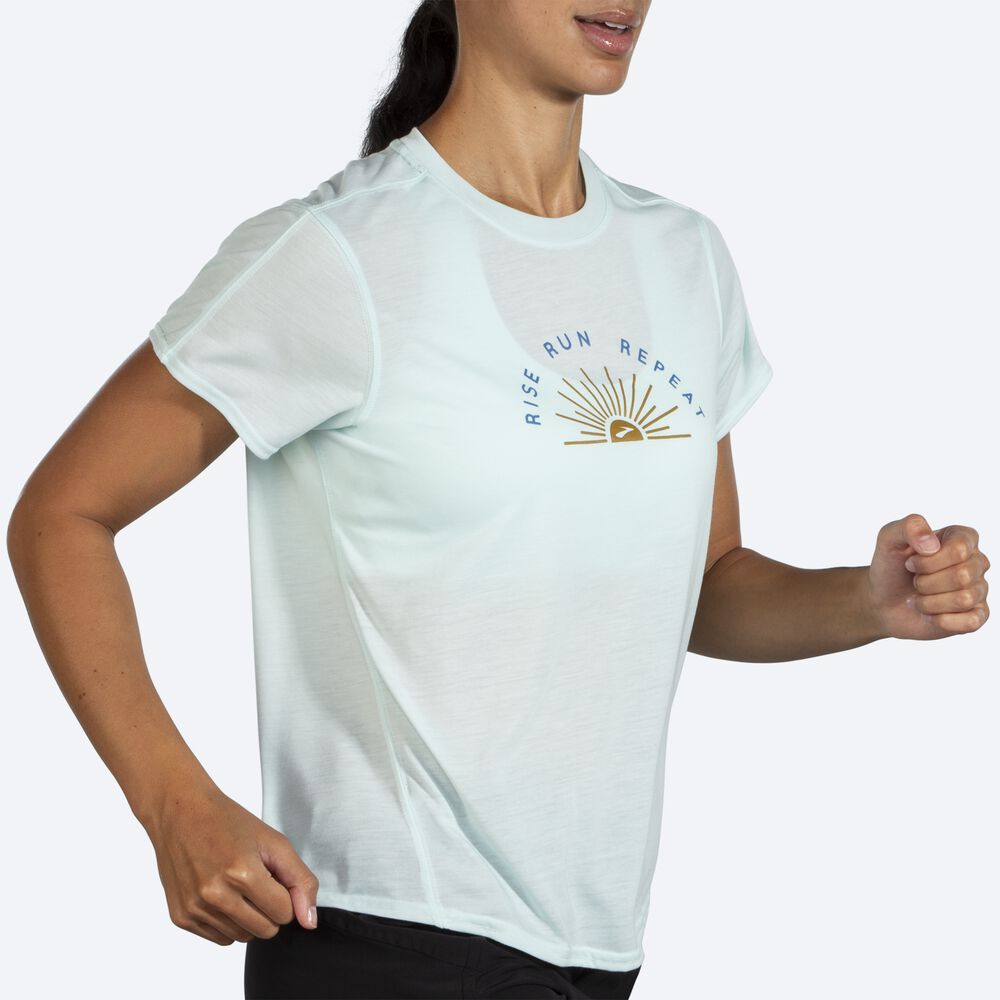 Brooks Distance σταμπεσ Short Sleeve μπλουζακια γυναικεια μπλε | GR703968