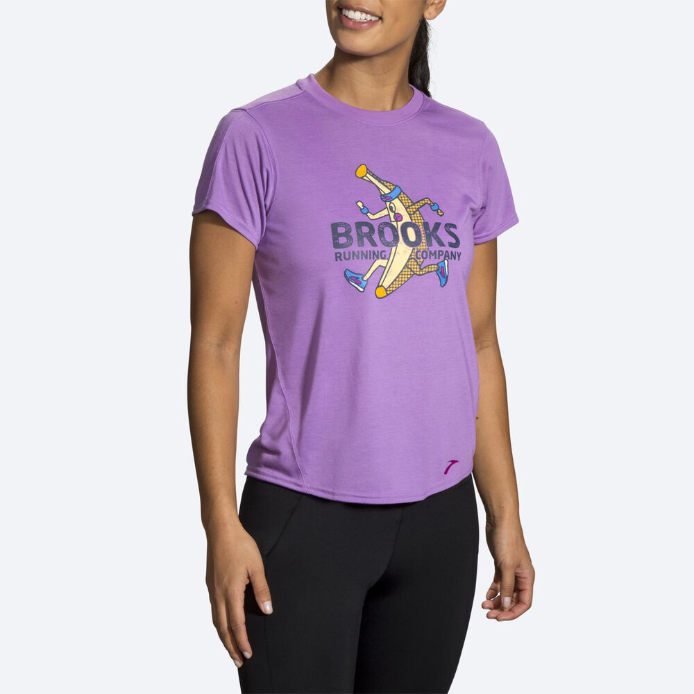 Brooks Distance σταμπεσ Short Sleeve μπλουζακια γυναικεια μωβ | GR706435