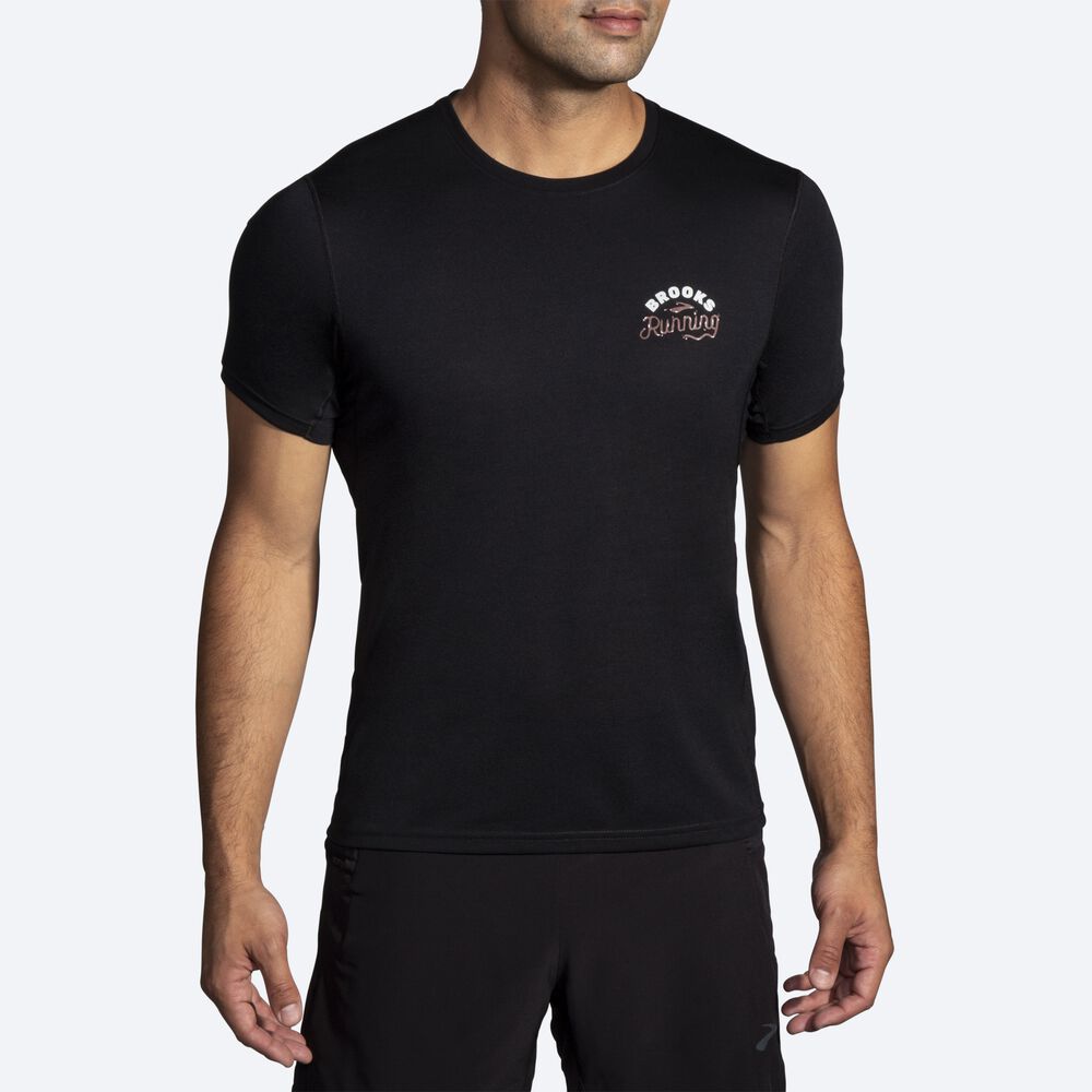 Brooks Distance σταμπεσ Short Sleeve μπλουζακια ανδρικα μαυρα | GR754913