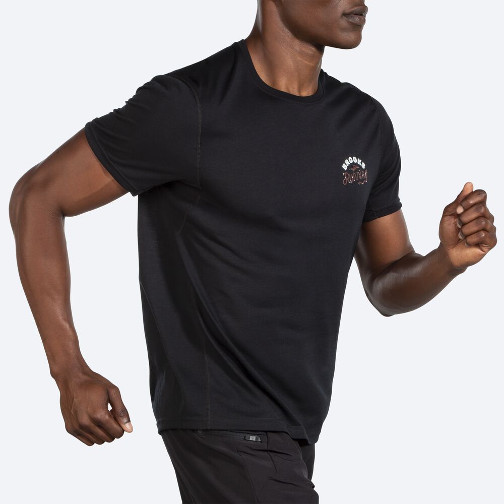 Brooks Distance σταμπεσ Short Sleeve μπλουζακια ανδρικα μαυρα | GR754913