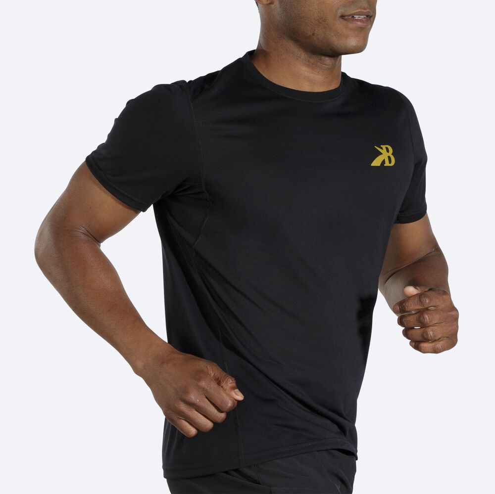 Brooks Distance σταμπεσ Short Sleeve μπλουζακια ανδρικα μαυρα/χρυσο χρωμα | GR764210