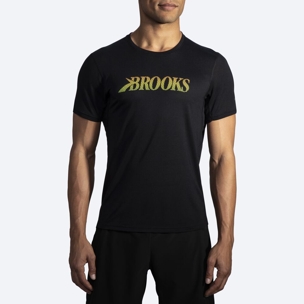 Brooks Distance σταμπεσ Short Sleeve μπλουζακια ανδρικα μαυρα | GR821053