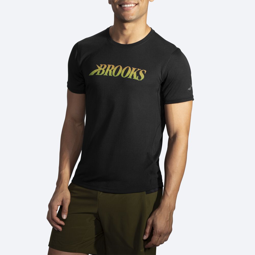 Brooks Distance σταμπεσ Short Sleeve μπλουζακια ανδρικα μαυρα | GR821053