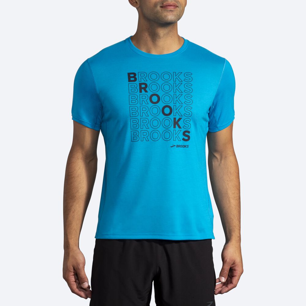 Brooks Distance σταμπεσ Short Sleeve μπλουζακια ανδρικα μπλε | GR950387