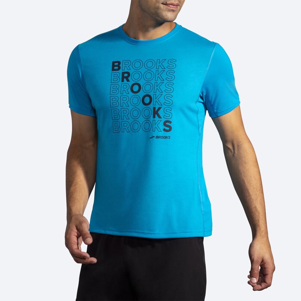 Brooks Distance σταμπεσ Short Sleeve μπλουζακια ανδρικα μπλε | GR950387