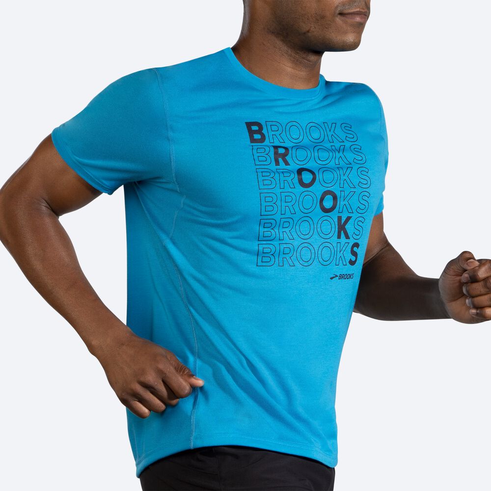 Brooks Distance σταμπεσ Short Sleeve μπλουζακια ανδρικα μπλε | GR950387