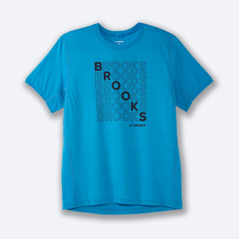 Brooks Distance σταμπεσ Short Sleeve μπλουζακια ανδρικα μπλε | GR950387