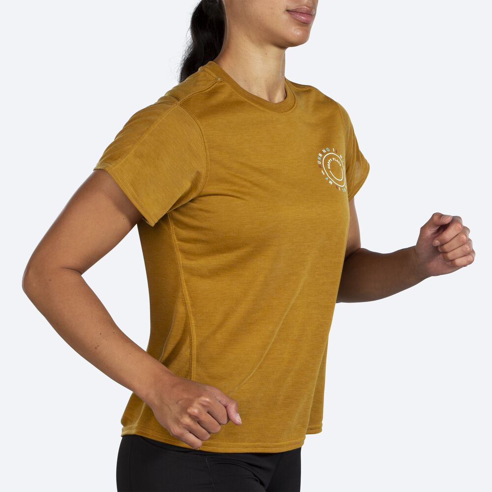 Brooks Distance σταμπεσ Short Sleeve μπλουζακια γυναικεια Ελιά | GR952346