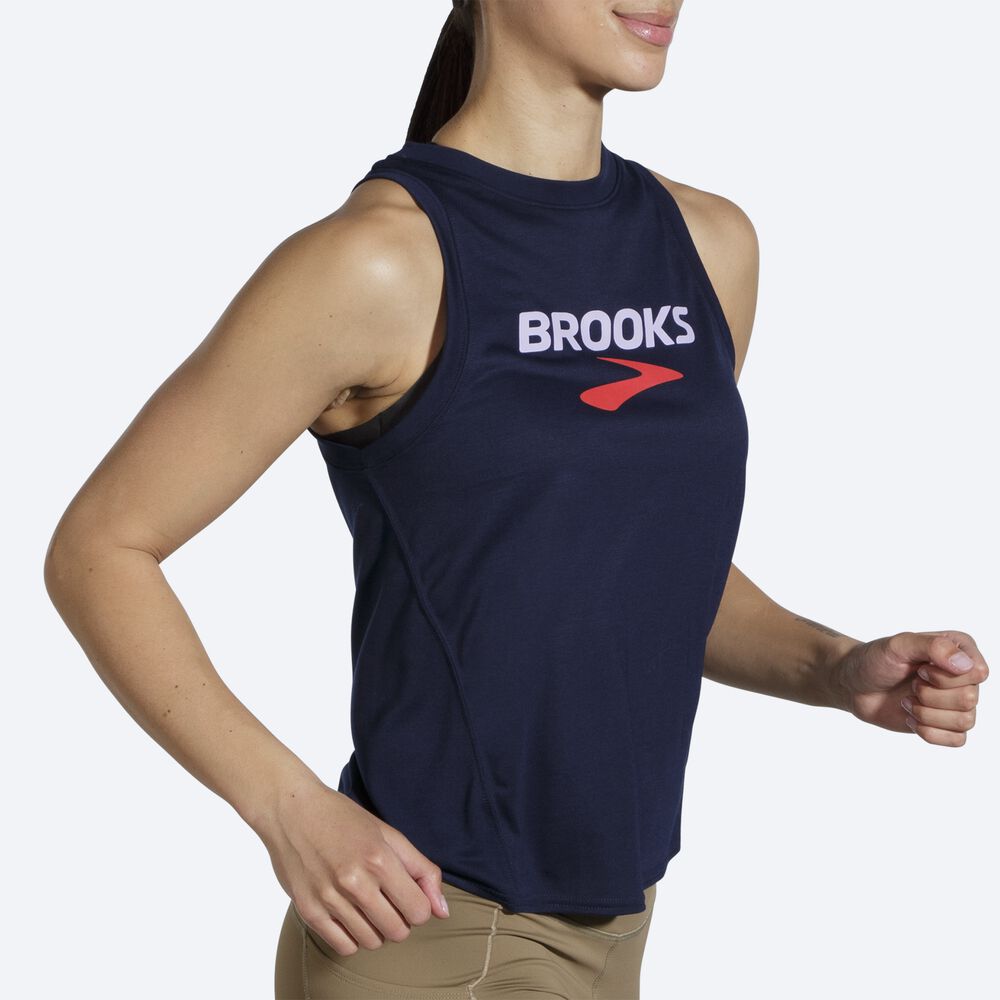 Brooks Distance σταμπεσ αμανικα μπλουζακια γυναικεια σκουρο μπλε | GR691043