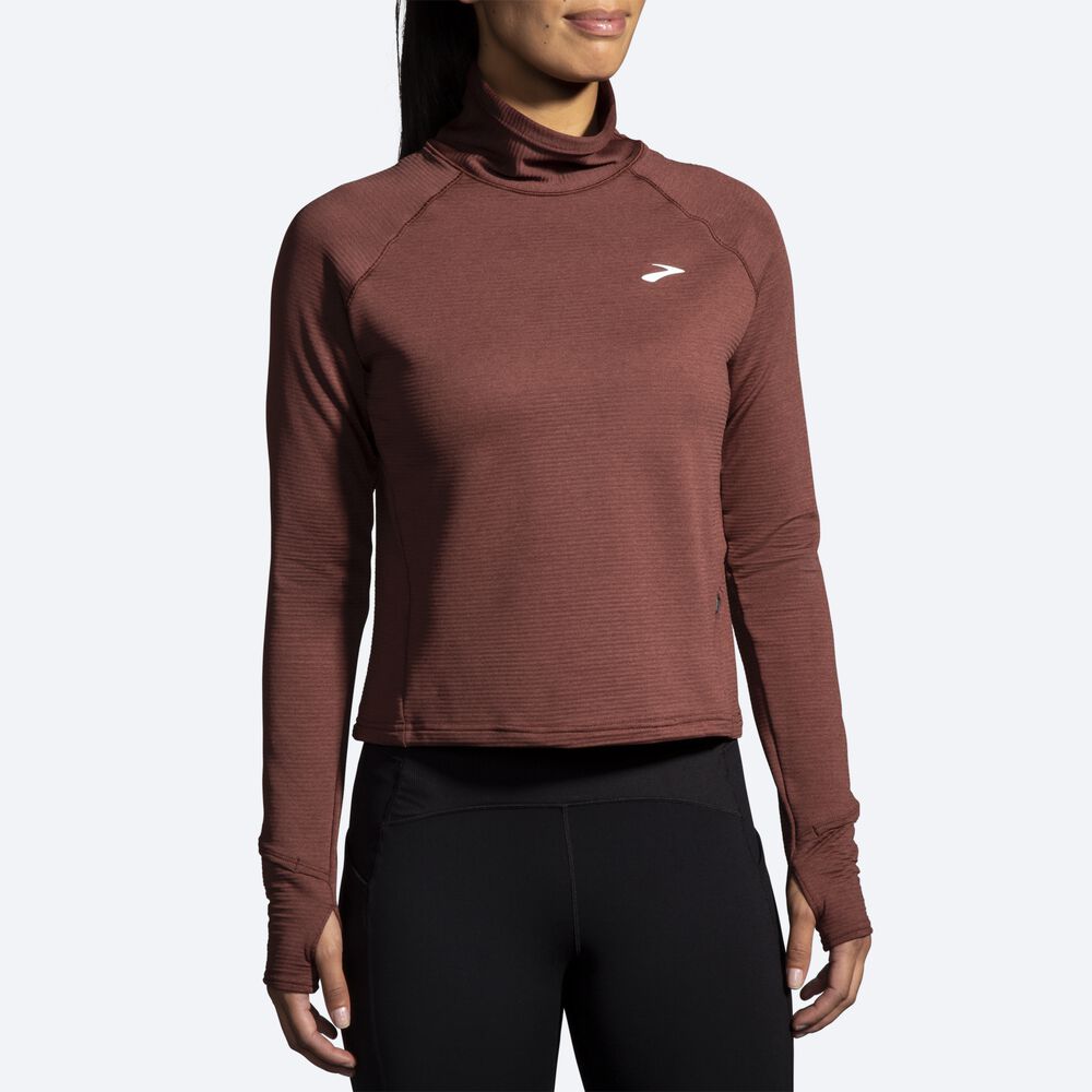 Brooks Notch Thermal Long Sleeve 2.0 μπλουζακια γυναικεια σοκολάτα | GR951470