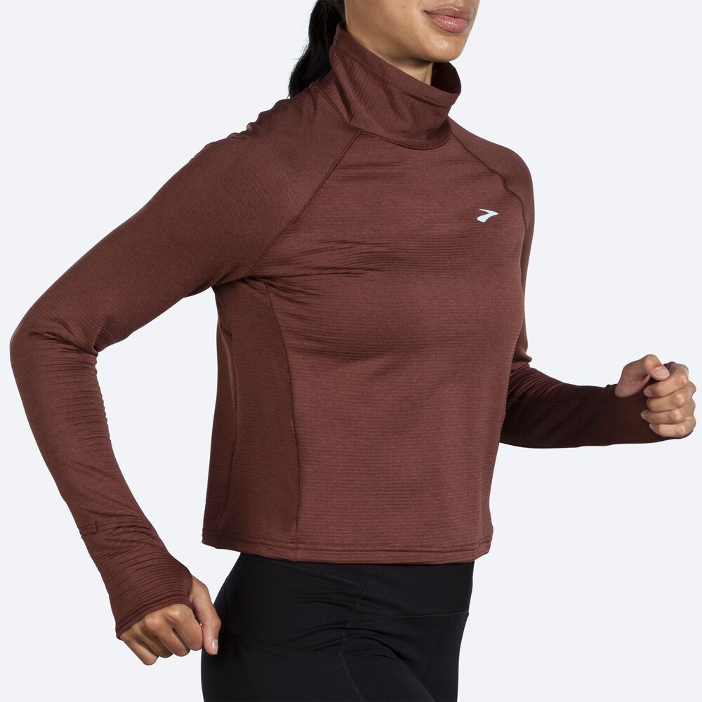 Brooks Notch Thermal Long Sleeve 2.0 μπλουζακια γυναικεια σοκολάτα | GR951470