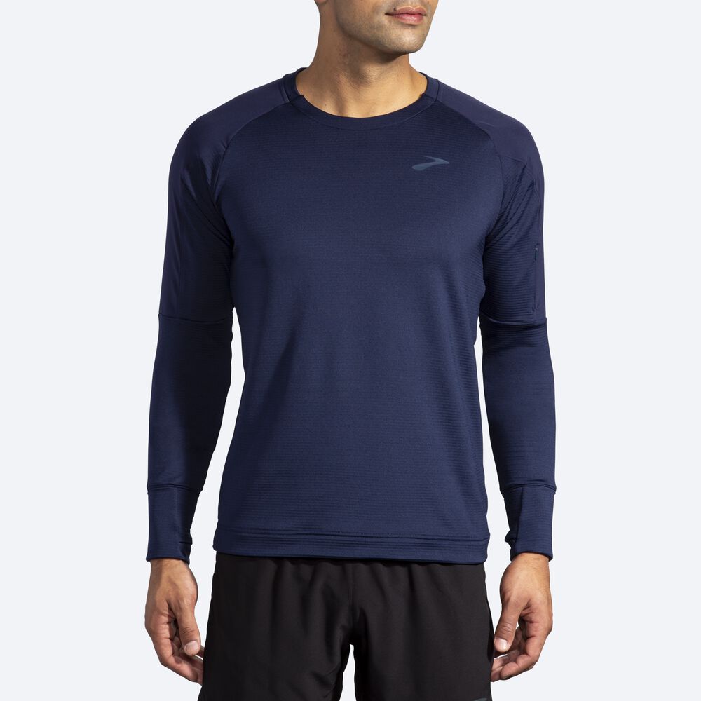 Brooks Notch Thermal Long Sleeve μπλουζακια ανδρικα σκουρο μπλε | GR419582