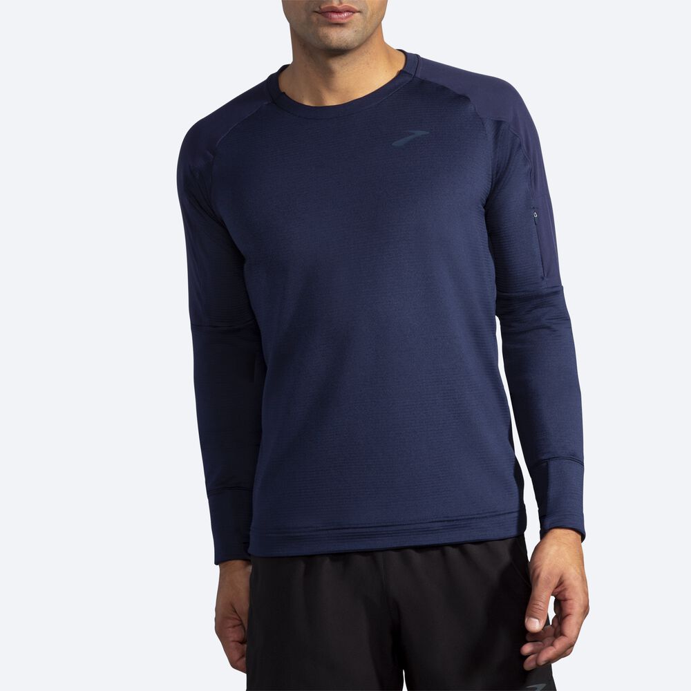 Brooks Notch Thermal Long Sleeve μπλουζακια ανδρικα σκουρο μπλε | GR419582