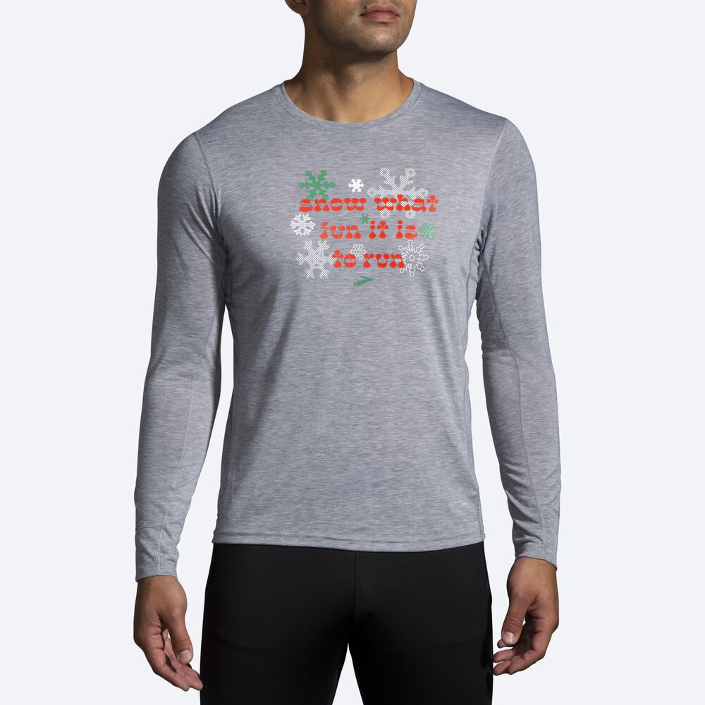 Brooks Run Merry Distance σταμπεσ Long Sleeve μπλουζακια ανδρικα γκρι | GR036892