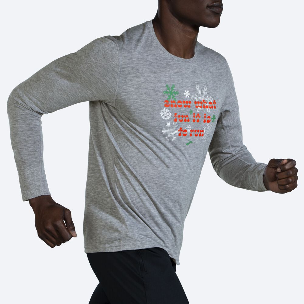 Brooks Run Merry Distance σταμπεσ Long Sleeve μπλουζακια ανδρικα γκρι | GR036892