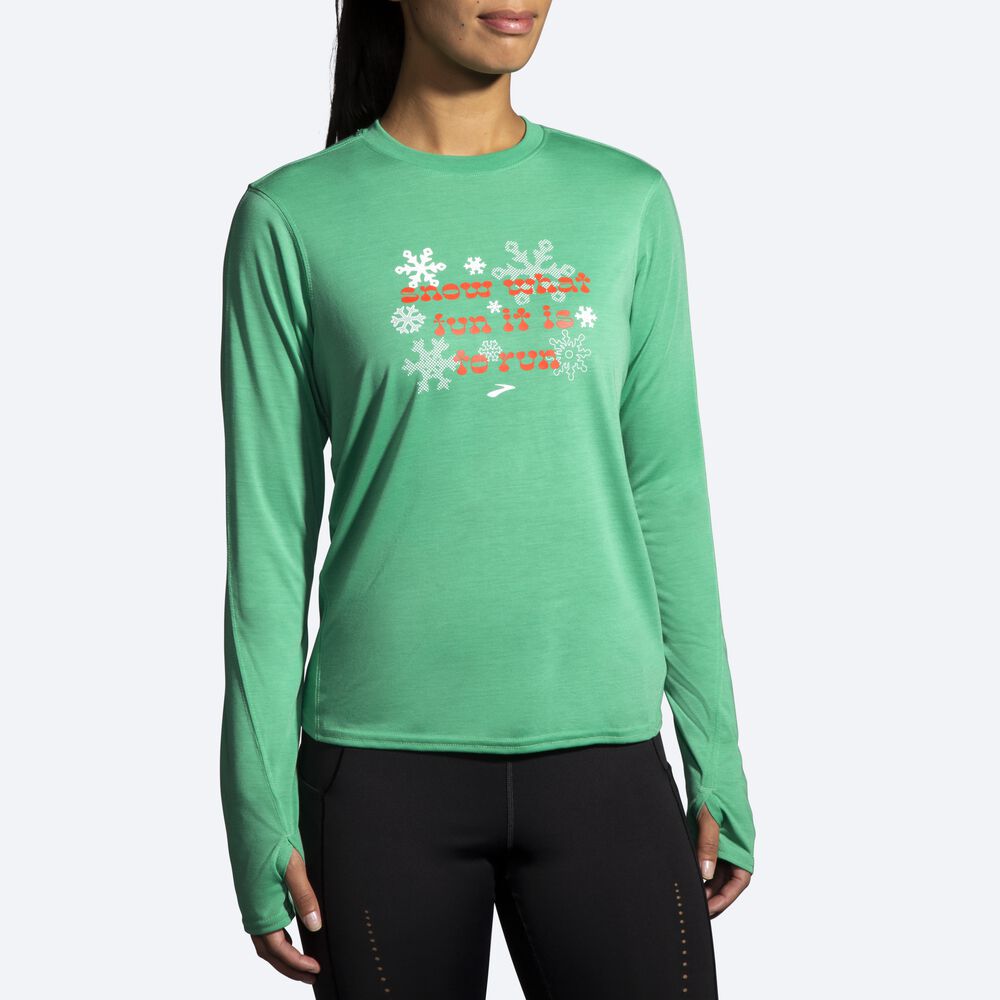 Brooks Run Merry Distance σταμπεσ Long Sleeve μπλουζακια γυναικεια πρασινο | GR928067