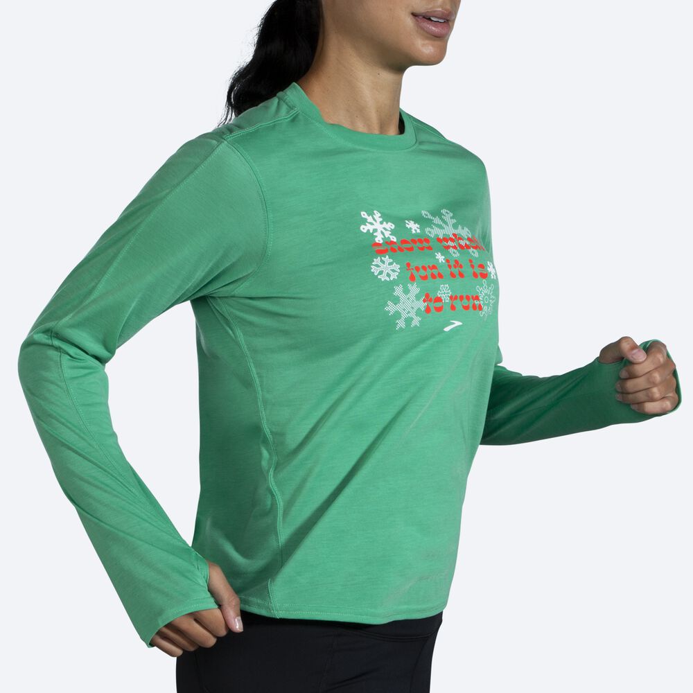 Brooks Run Merry Distance σταμπεσ Long Sleeve μπλουζακια γυναικεια πρασινο | GR928067