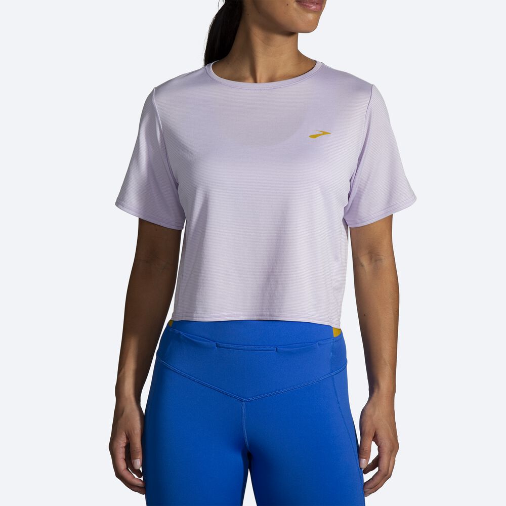 Brooks Run Within Crop Tee μπλουζακια γυναικεια μωβ γκρι ριγε | GR479561