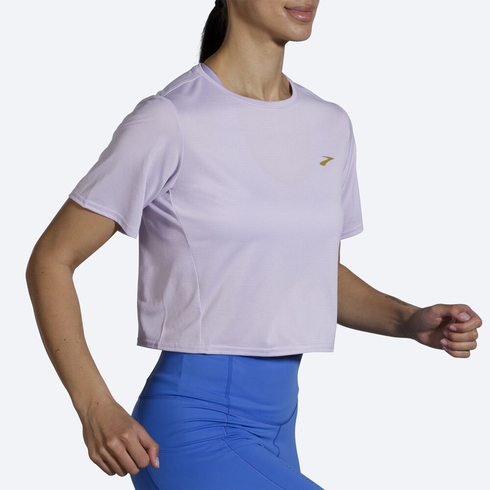 Brooks Run Within Crop Tee μπλουζακια γυναικεια μωβ γκρι ριγε | GR479561