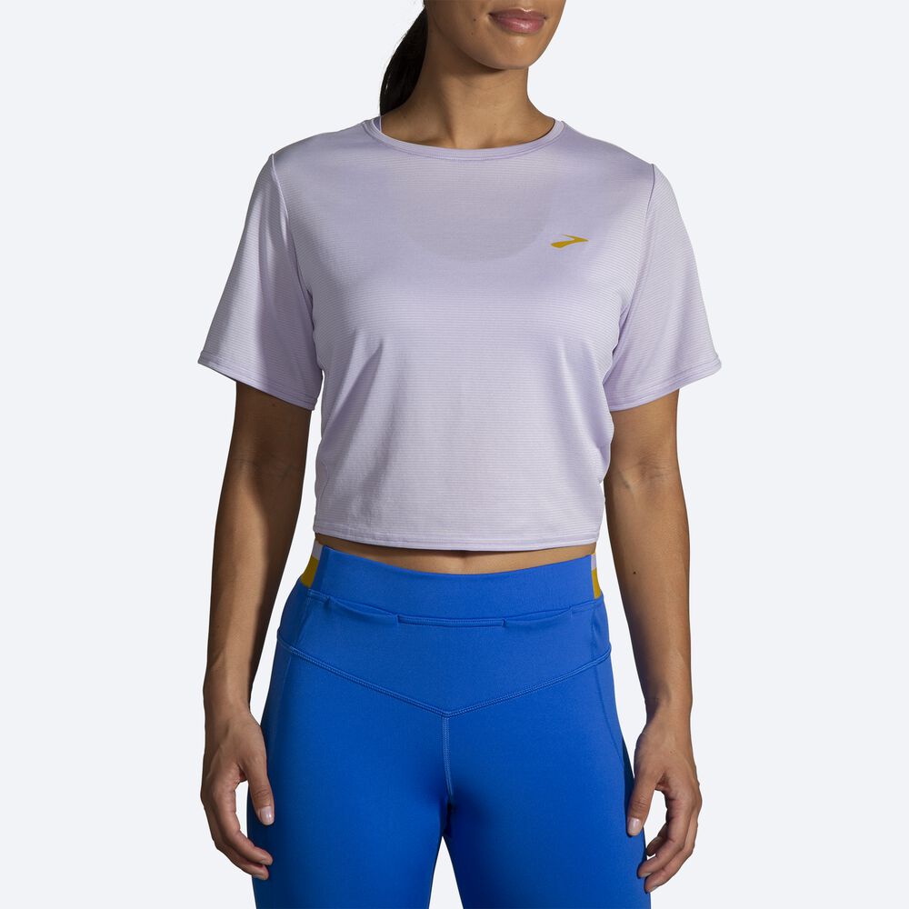 Brooks Run Within Crop Tee μπλουζακια γυναικεια μωβ γκρι ριγε | GR479561