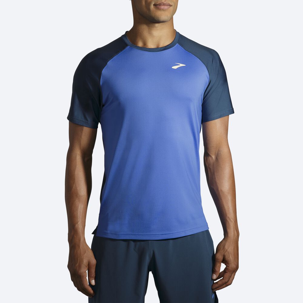 Brooks Run Within Short Sleeve μπλουζακια ανδρικα μπλε/μπλε σκουρο | GR471935