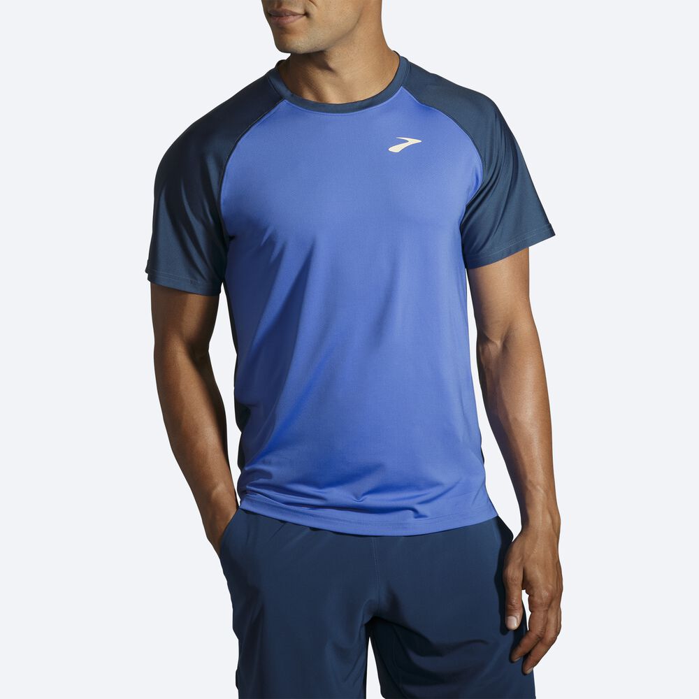 Brooks Run Within Short Sleeve μπλουζακια ανδρικα μπλε/μπλε σκουρο | GR471935