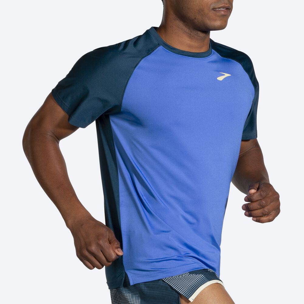 Brooks Run Within Short Sleeve μπλουζακια ανδρικα μπλε/μπλε σκουρο | GR471935