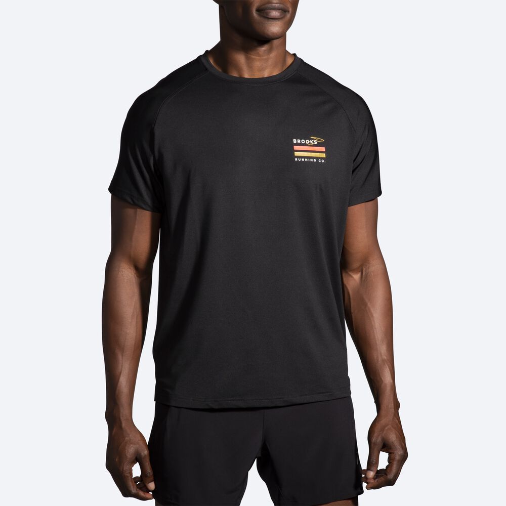 Brooks Run Within Short Sleeve μπλουζακια ανδρικα μαυρα/ριγε | GR672318