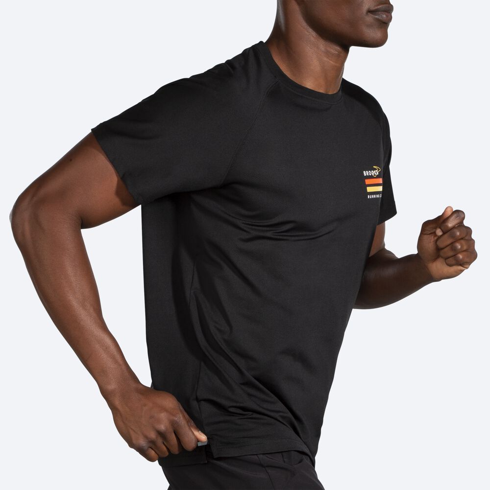 Brooks Run Within Short Sleeve μπλουζακια ανδρικα μαυρα/ριγε | GR672318